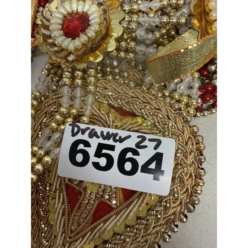Statement Beaded Necklace Set 2PC Gold Tone Red Indian‎ Bridal Tassel Pendants